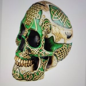 Carved Ceramic Skull with Celtic Designs